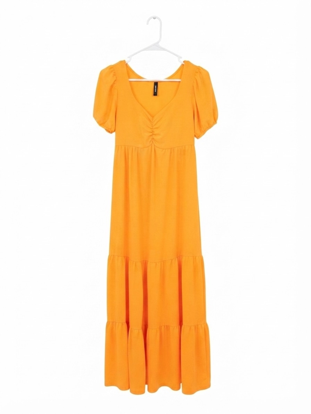 Puff-Sleeve Tiered Maxi Dress in Vibrant Orange Size Small